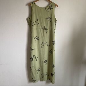 Outfit JPR Dress Vtg Green Floral Botanical Linen Tencel Midi Sundress Sz L